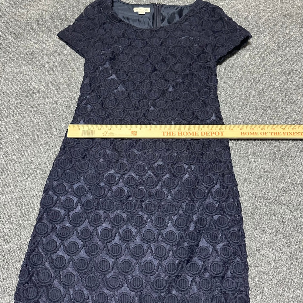 Monsoon Navy Blue Lace Overlay Short Sleeve Shift Dress US 4 UK 8 EUR 36 - Picture 5 of 5